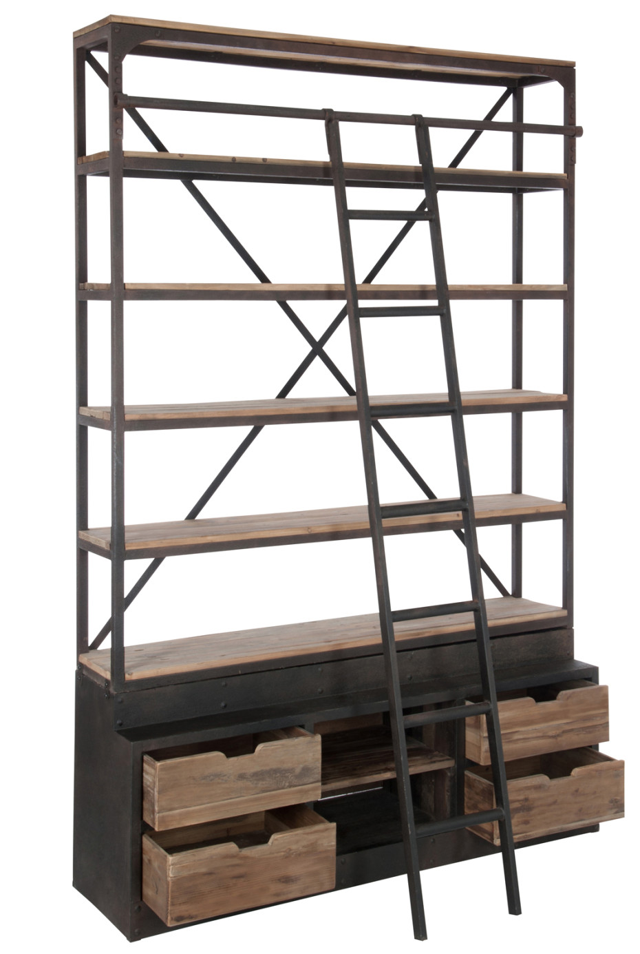 landelijke-stijl-wandrek-met-smeedwerk-ladder-j-line